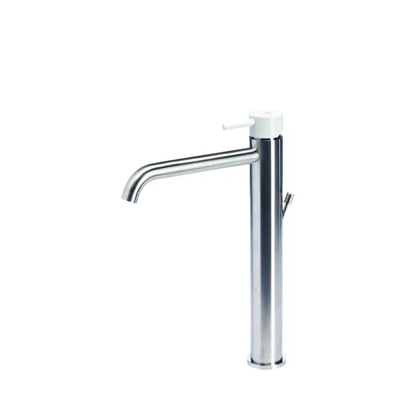 Tall basin mixer tap with waste and coloured handle