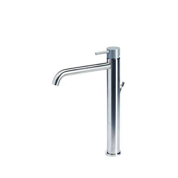 Tall basin mixer tap with waste and coloured handle