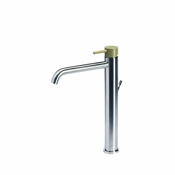 Tall basin mixer tap with waste and coloured handle