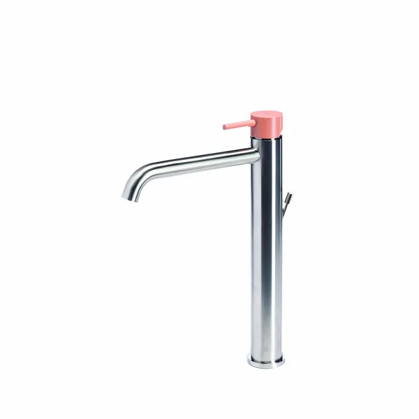 Tall basin mixer tap with waste and coloured handle