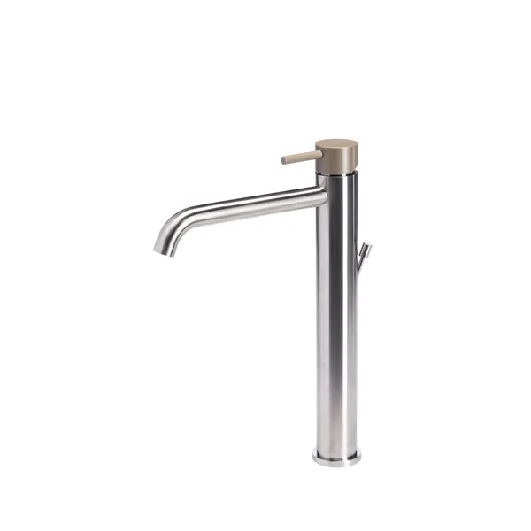 Tall basin mixer tap with waste and coloured handle
