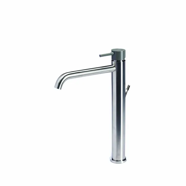 Tall basin mixer tap with waste and coloured handle