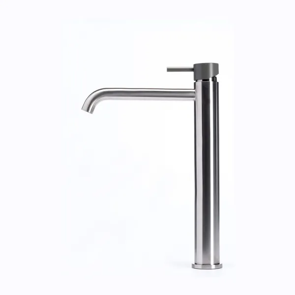 Tall basin mixer tap without waste, with coloured handle