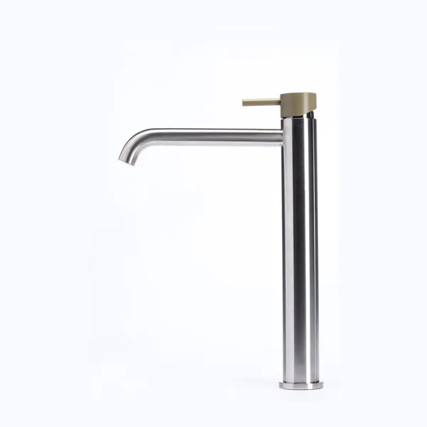 Tall basin mixer tap without waste, with coloured handle