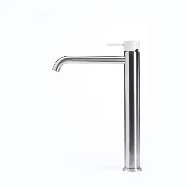 Tall basin mixer tap without waste, with coloured handle
