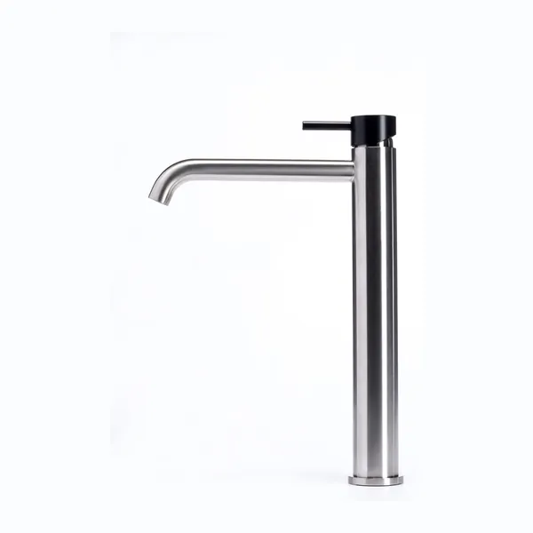 Tall basin mixer tap without waste, with coloured handle
