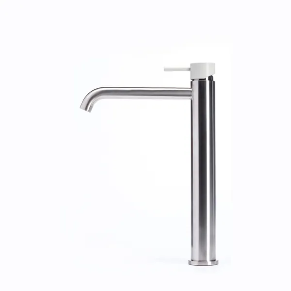 Tall basin mixer tap without waste, with coloured handle