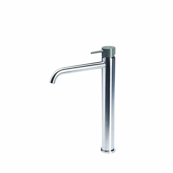 Tall basin mixer tap without waste, with coloured handle