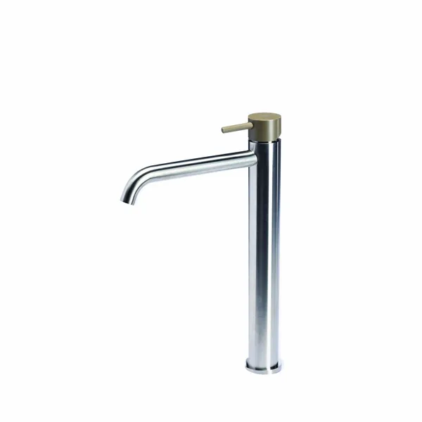 Tall basin mixer tap without waste, with coloured handle