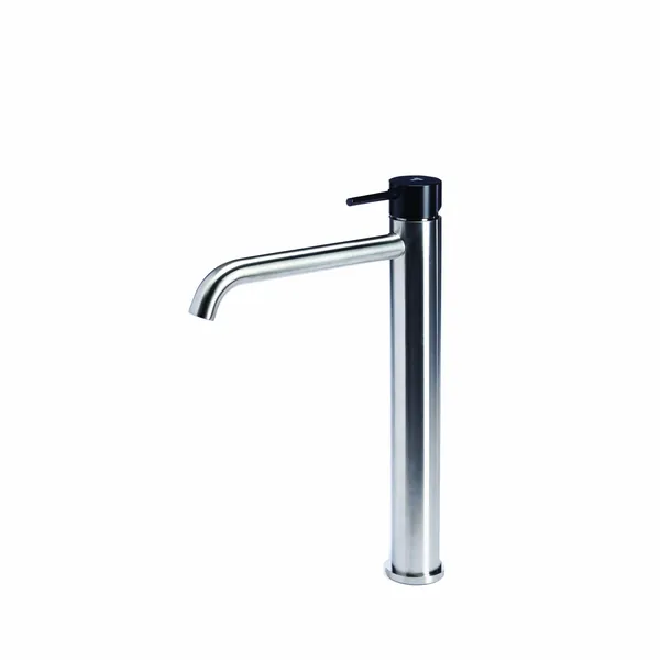 Tall basin mixer tap without waste, with coloured handle
