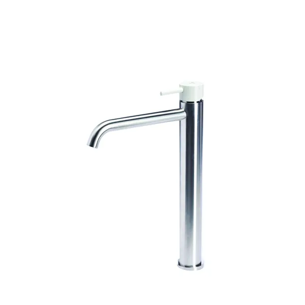 Tall basin mixer tap without waste, with coloured handle