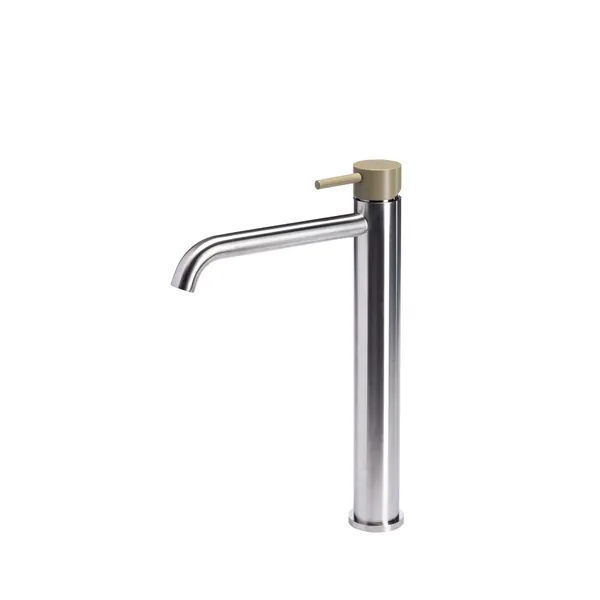Tall basin mixer tap without waste, with coloured handle