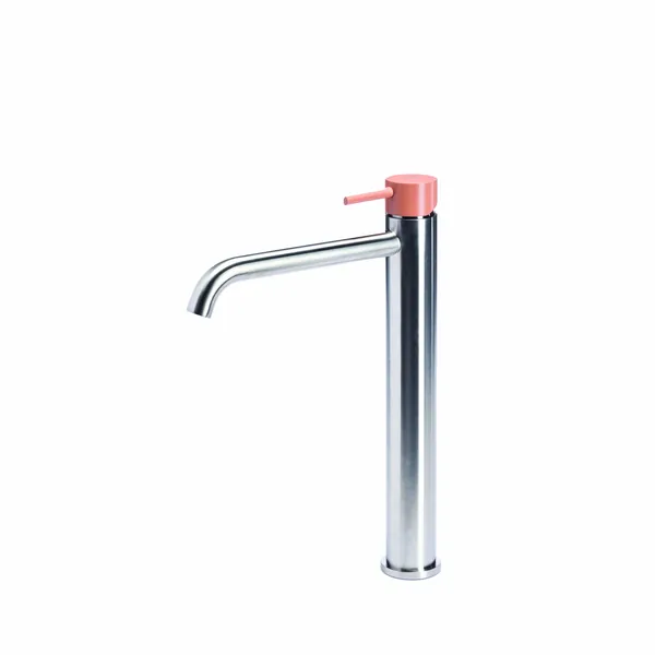 Tall basin mixer tap without waste, with coloured handle