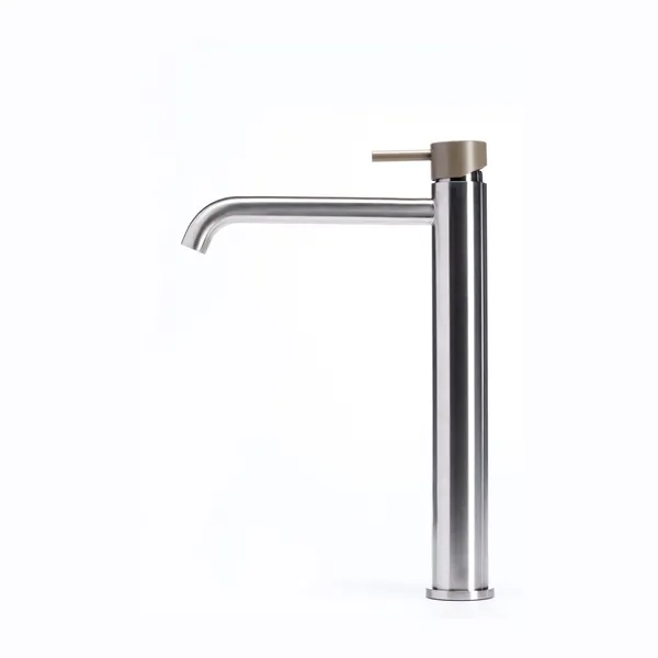 Tall basin mixer tap without waste, with coloured handle