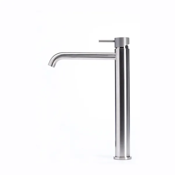 Tall basin mixer tap without waste, with coloured handle