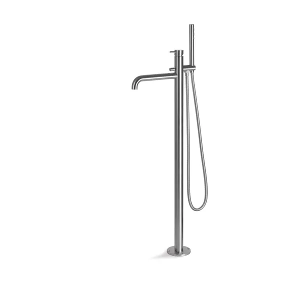 Freestanding basin mixer tap in stainless steel