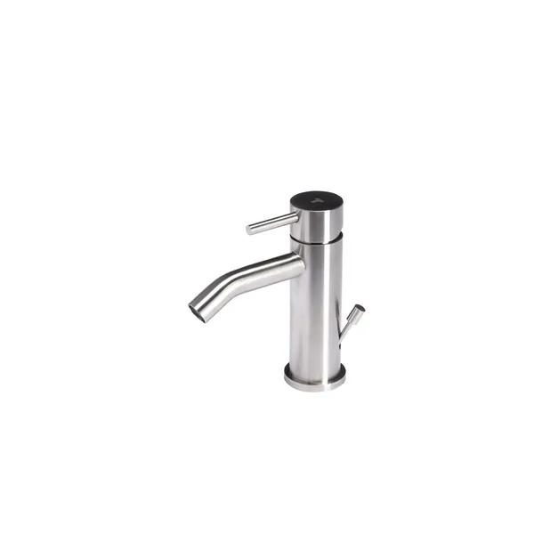 Bidet mixer with satin stainless steel drain