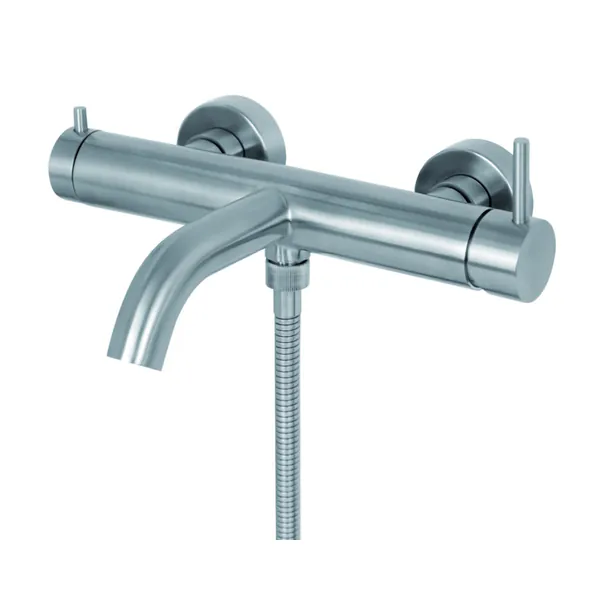 External mixer for bathtub and shower in stainless steel