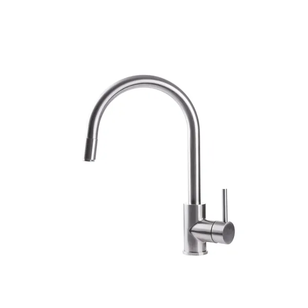 Sink mixer with round swivel spout and extractable stainless steel hand shower