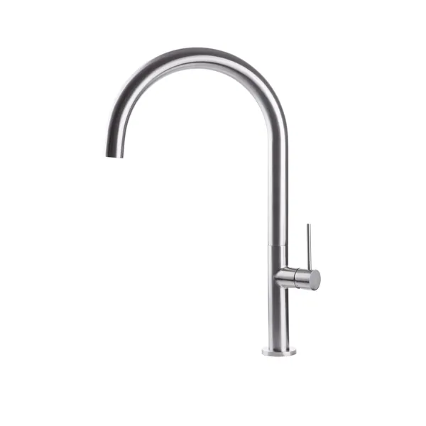 Sink mixer with round rotating stainless steel spout