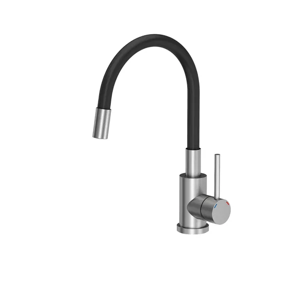 Kitchen sink mixer tap with black flexible spout