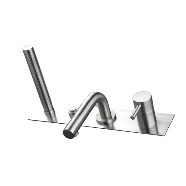 Bath-rim mixer tap in 316L stainless steel with 150 mm spout