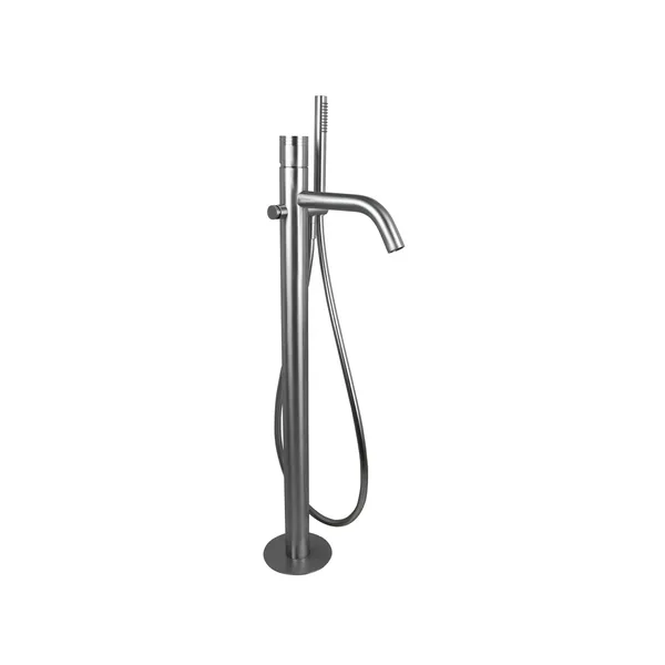 Freestanding designer bath mixer in 316L stainless steel