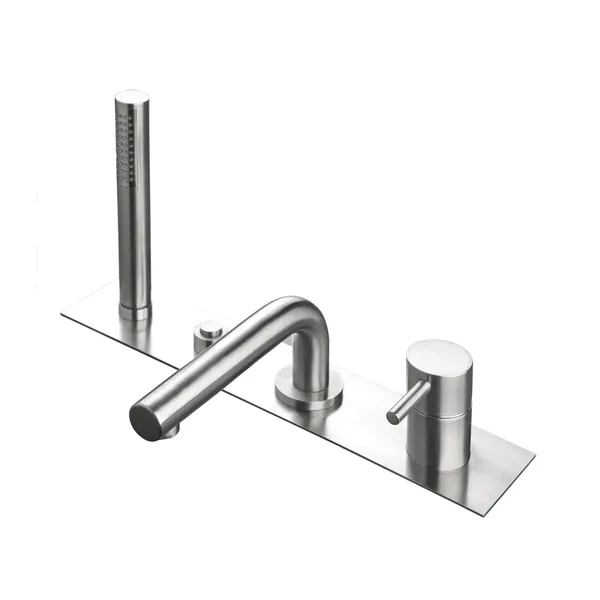Bath-rim mixer tap in 316L stainless steel with 200 mm spout