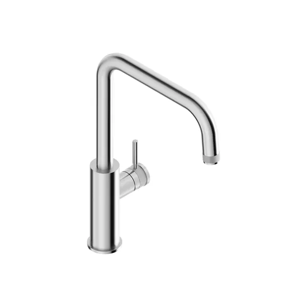 Bridge-spout kitchen mixer in 316L stainless steel with limescale-resistant aerator