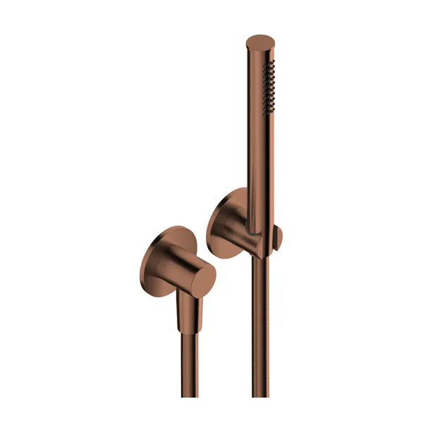 Shower set in 316L stainless steel, with hand shower with long flexible hose, water inlet and shower holder.