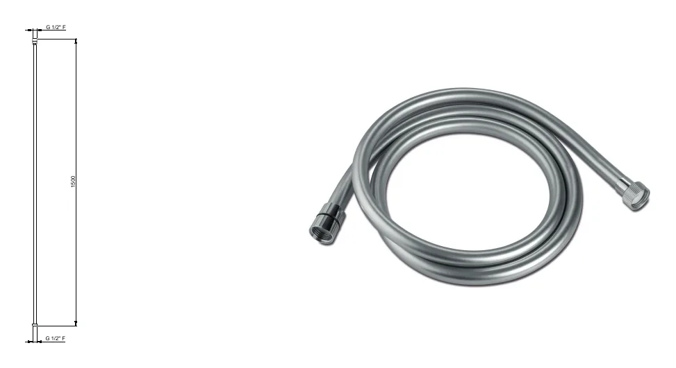 150 cm PVC flexible hose technical drawing with dimensions
