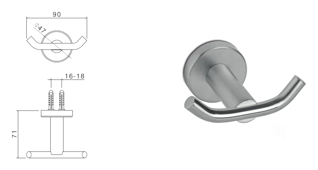 Double stainless steel hanger technical drawing with dimensions