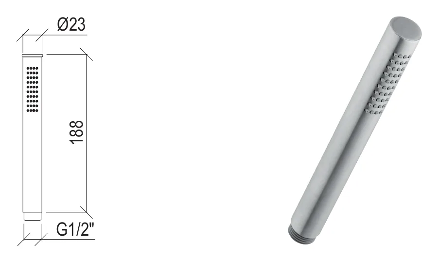 Single-jet round 316L stainless steel shower technical drawing with dimensions