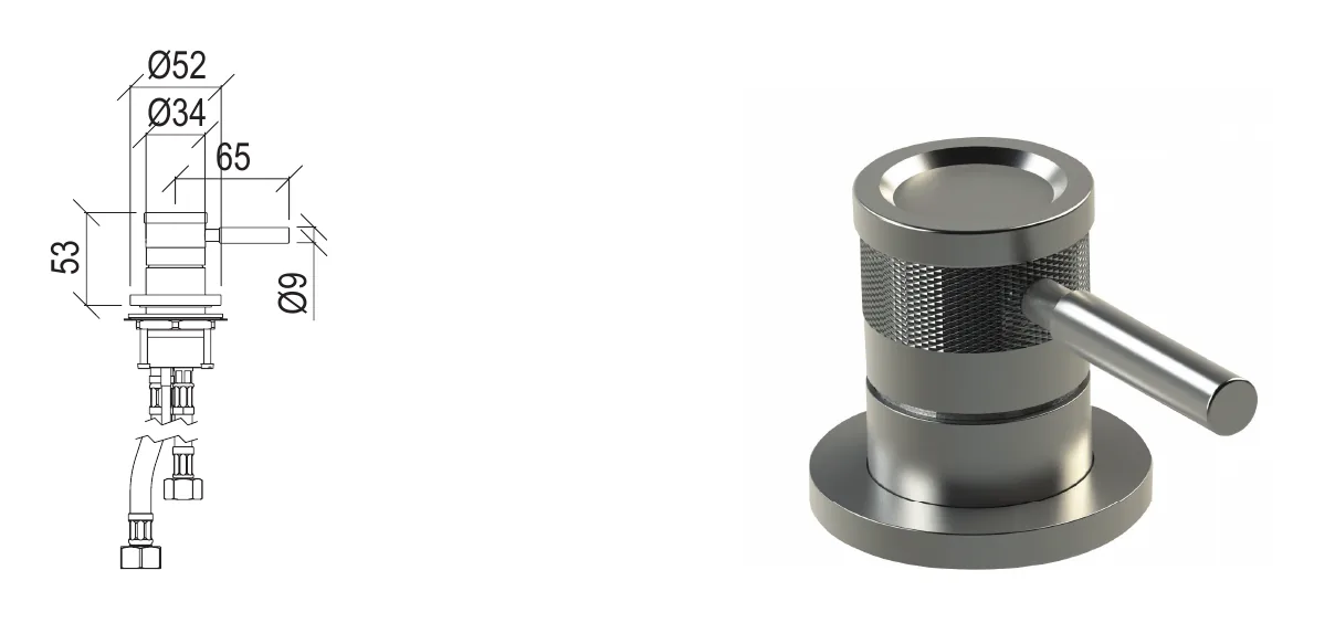 Floor-standing mixer with remote control technical drawing with dimensions