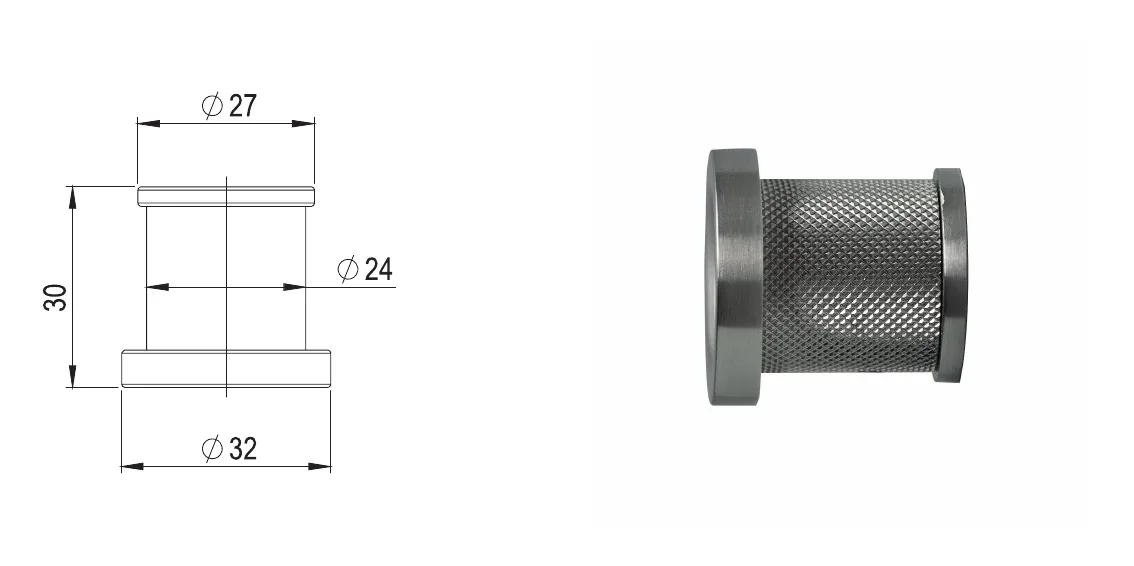 3 cm long 316L stainless steel coat rack technical drawing with dimensions