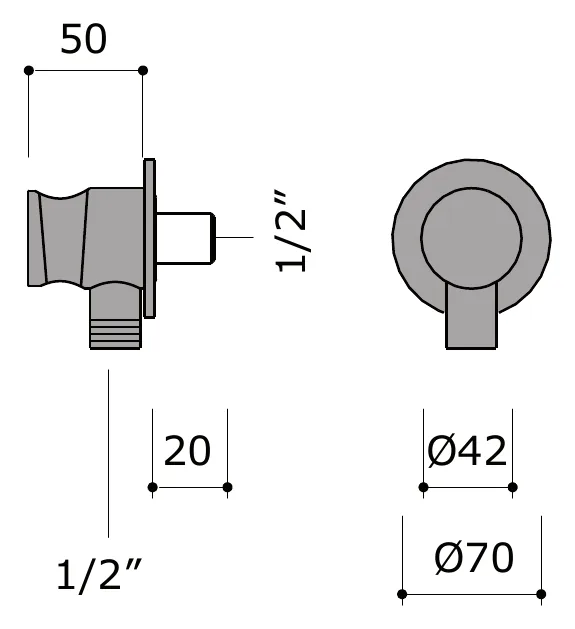 Wall Mounted Hand Shower Water Connection with Holder technical drawing with dimensions