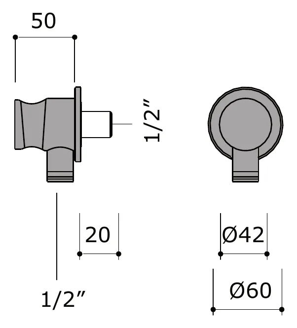 Wall Mounted Water Connection with Shower Holder technical drawing with dimensions