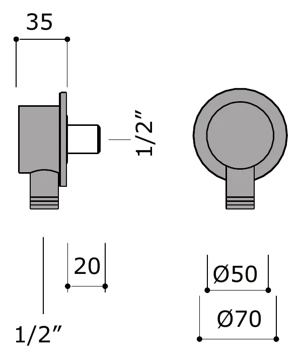 Concealed Installation Water Connection Set with Flexible technical drawing with dimensions