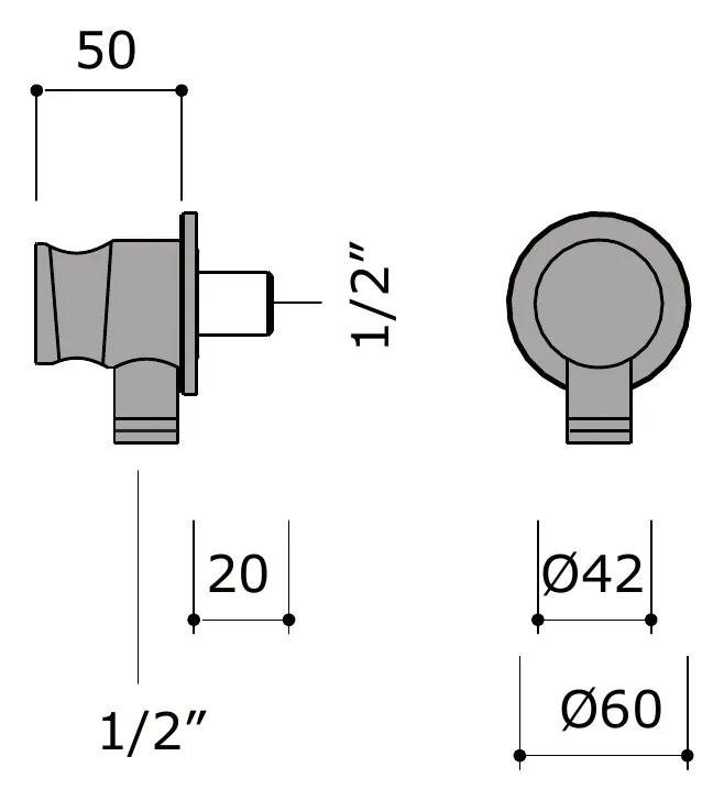 Hand Shower Holder with Integrated Hose Inlet technical drawing with dimensions