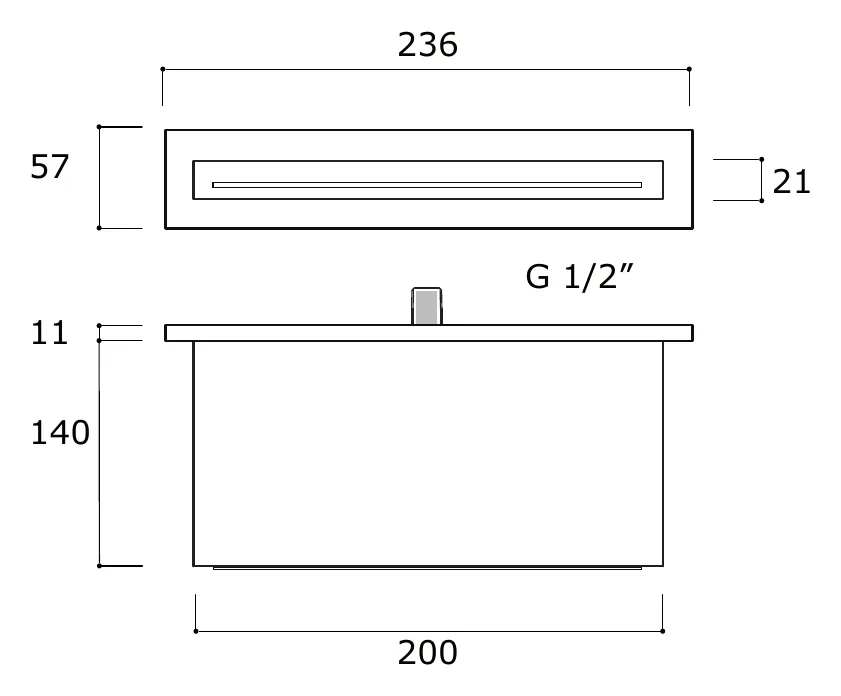 Wall Mounted Waterfall Shower Head technical drawing with dimensions