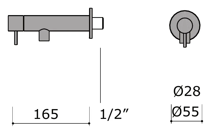 Single Supply Wall Mounted Basin Faucet technical drawing with dimensions