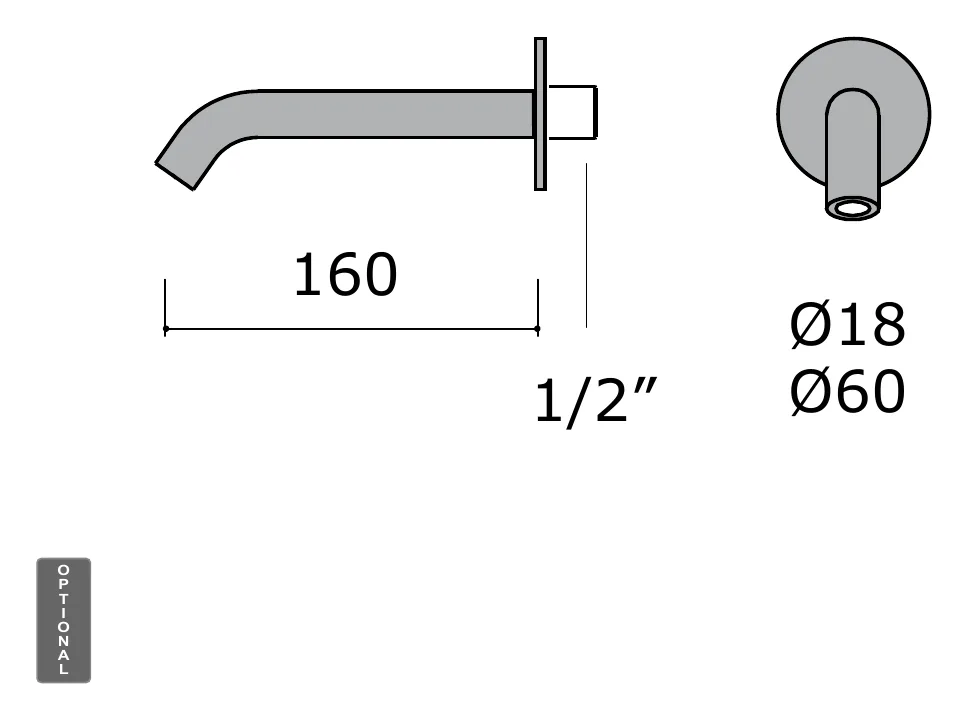 Wall Mounted Spout for Exposed Bath Sets technical drawing with dimensions
