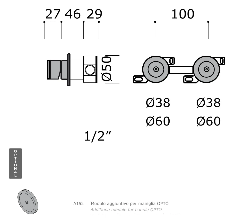 Exposed Mixer Set with Two Way Diverter, 316L technical drawing with dimensions