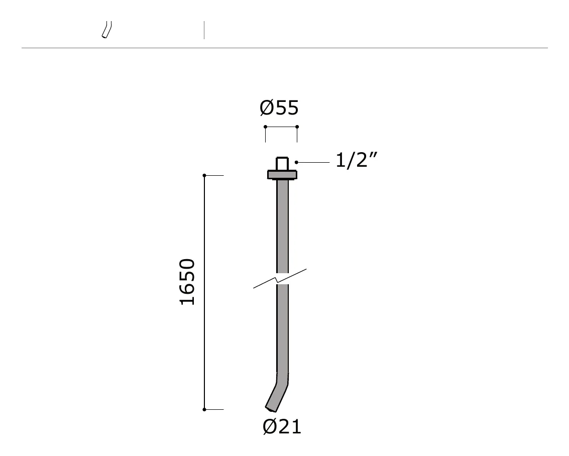 Ceiling Mounted Basin Spout, Drop-Down Model technical drawing with dimensions