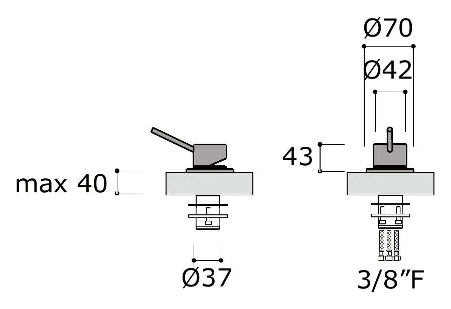 Deck Mounted Mixer technical drawing with dimensions