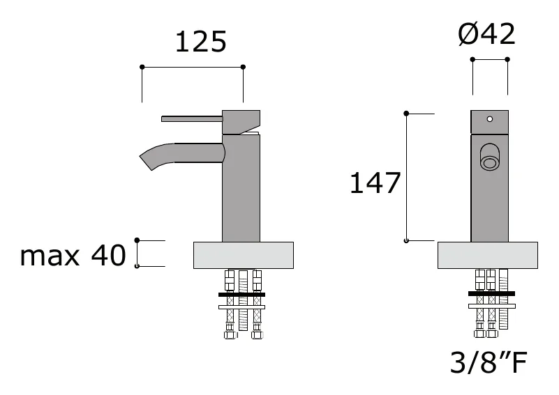 Deck Mounted Basin Mixer, Single Hole technical drawing with dimensions