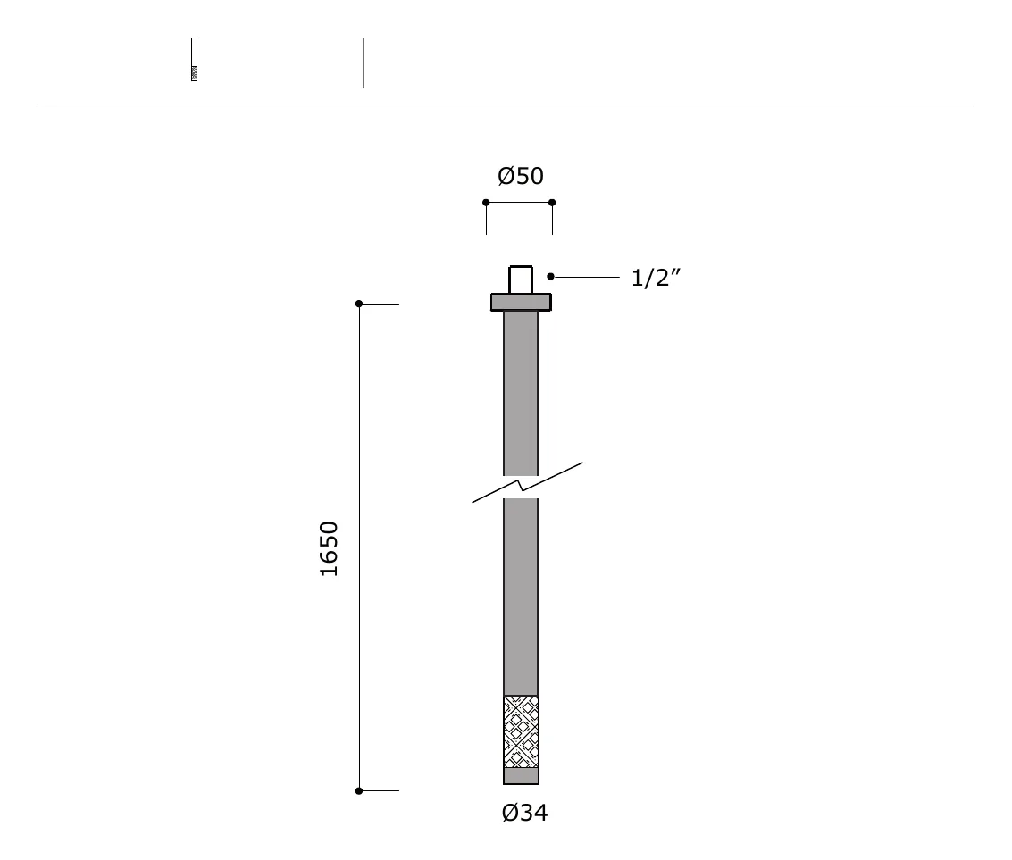 Ceiling Mounted Basin Spout with Glass Element technical drawing with dimensions