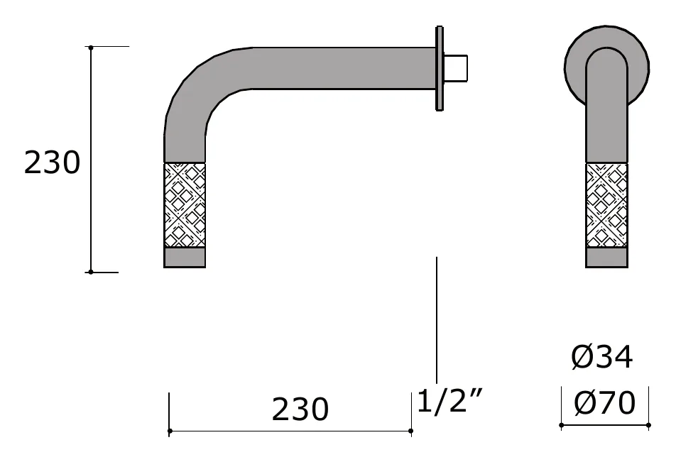 Wall Mounted Basin Spout with Glass Element technical drawing with dimensions