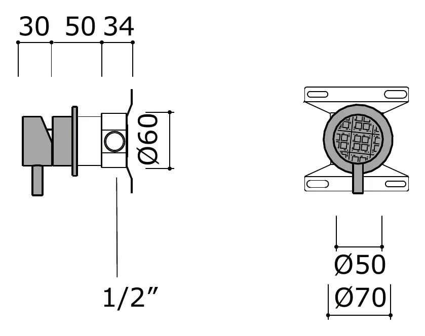 Deck Mounted Mixer with Glass Element technical drawing with dimensions
