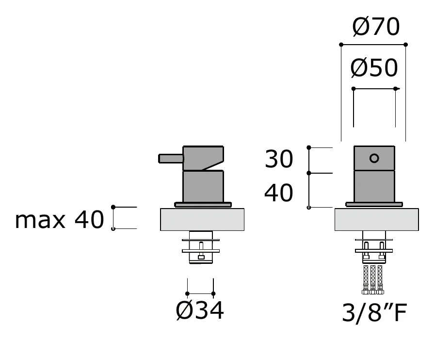 Wall Mounted Mixer with Glass Element technical drawing with dimensions